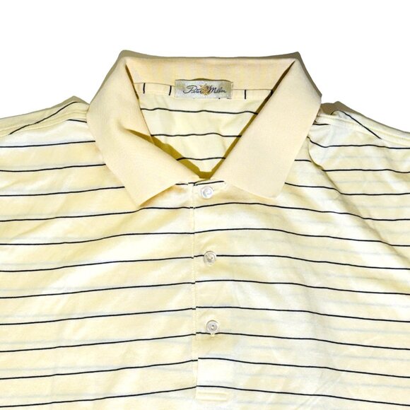 Peter Millar Men’s L Yellow Striped Polo Shirt Double Mercerized Cotton EUC - Picture 3 of 7